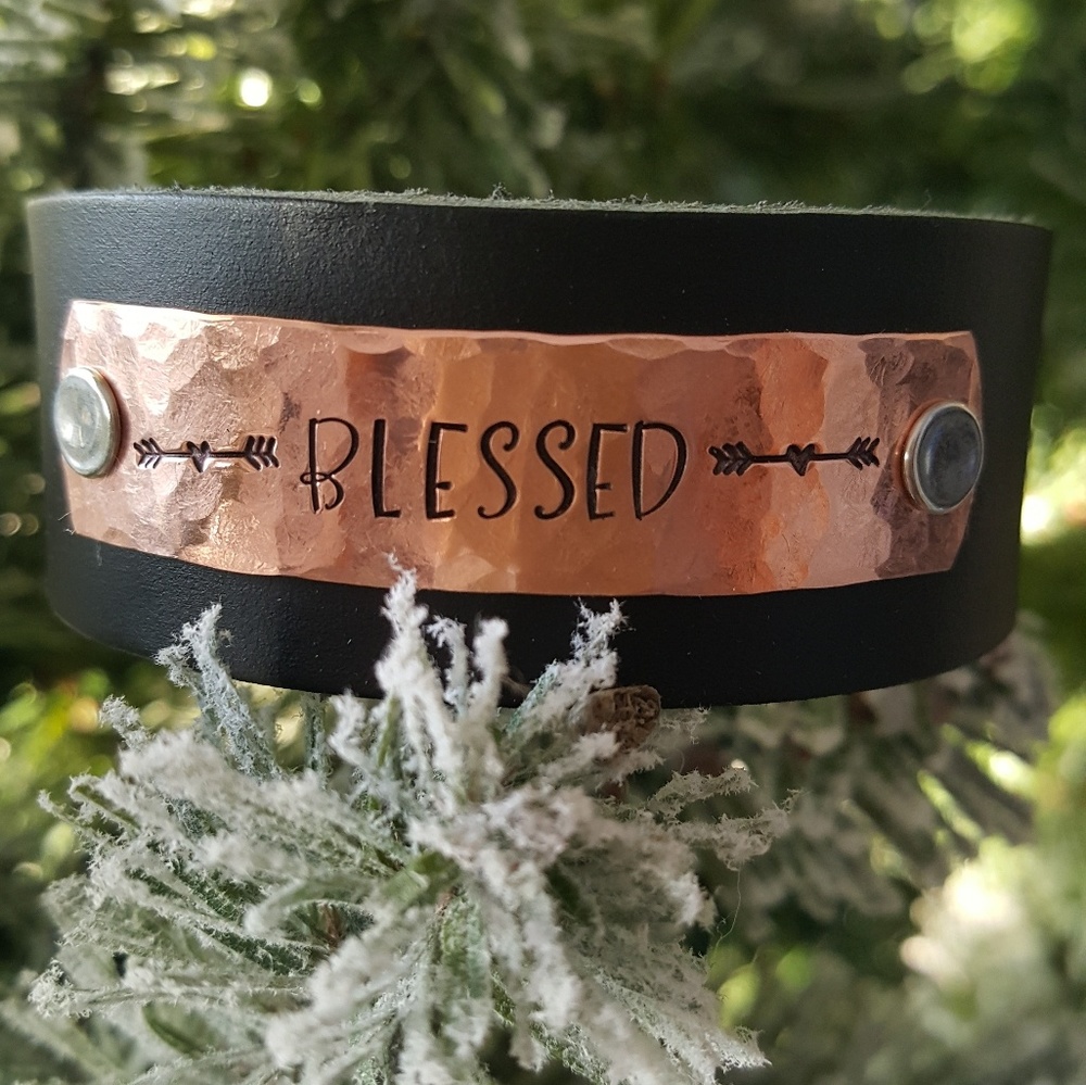 Handstamped Leather/Copper Statement Cuff